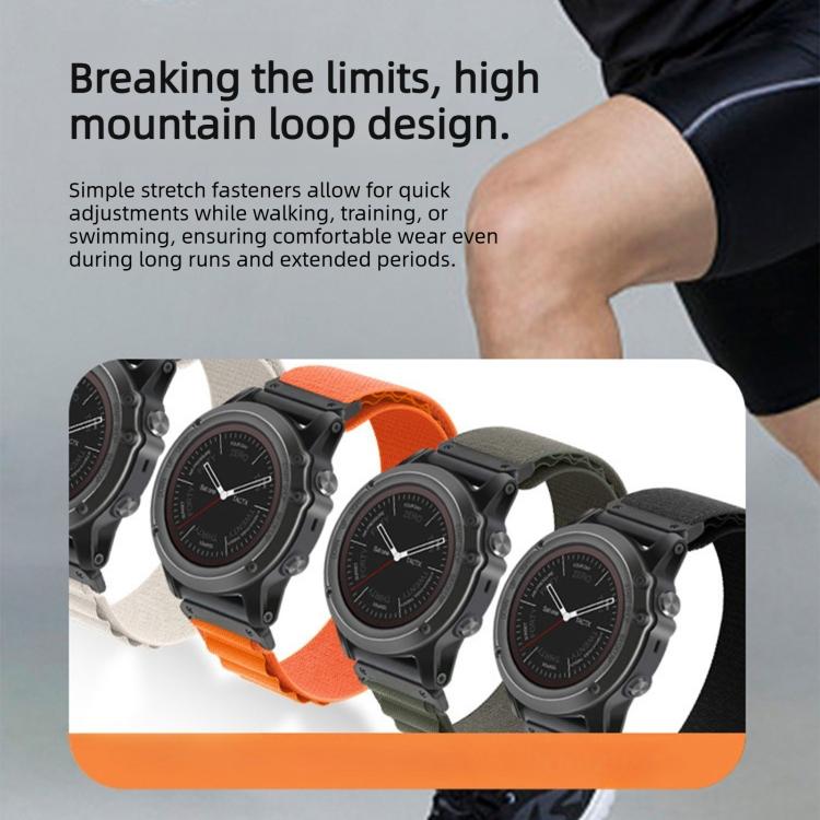 C Buckle Two-Section High Mountain Loop Nylon Watch Band, For Gamin 26mm, For Gamin 22mm