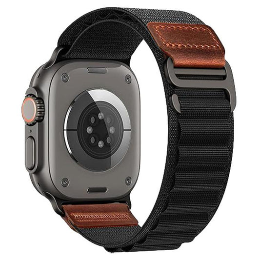 Retro Vegan Leather Label Alpine Nylon Loop Watch Band, For Apple Watch 46mm / 49mm / 45mm / 44mm, For Apple Watch 42mm / 41mm / 40mm / 38mm