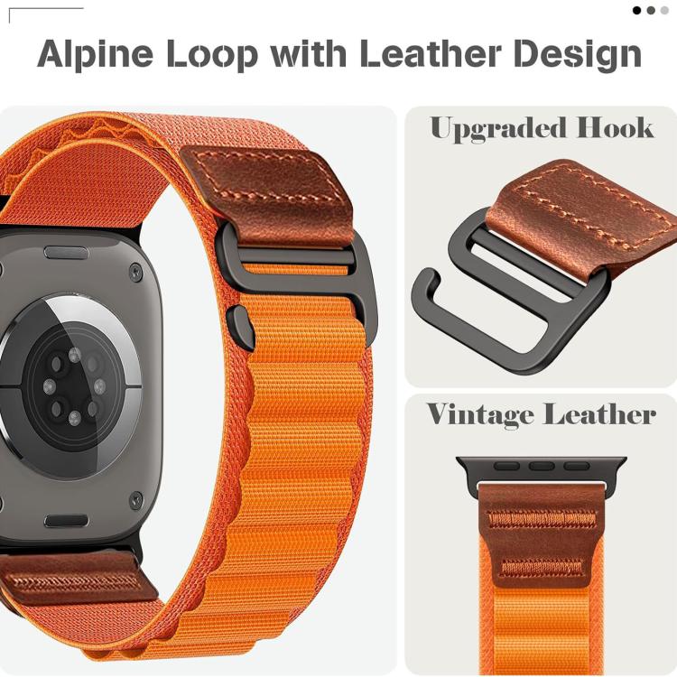Retro Vegan Leather Label Alpine Nylon Loop Watch Band, For Apple Watch 46mm / 49mm / 45mm / 44mm, For Apple Watch 42mm / 41mm / 40mm / 38mm