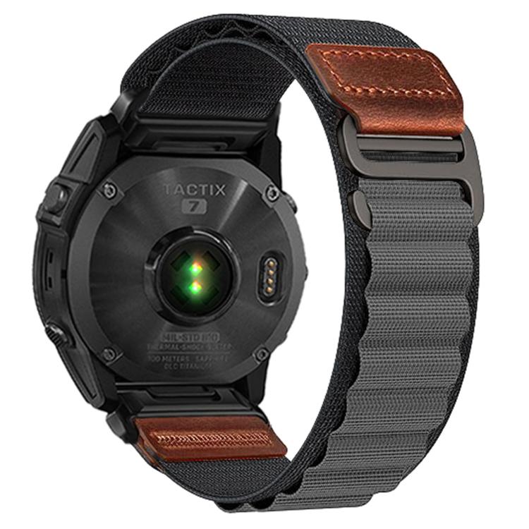 Retro Vegan Leather Label Alpine Nylon Loop Watch Band, For Gamin 26mm, For Gamin 22mm, For Gamin 20mm