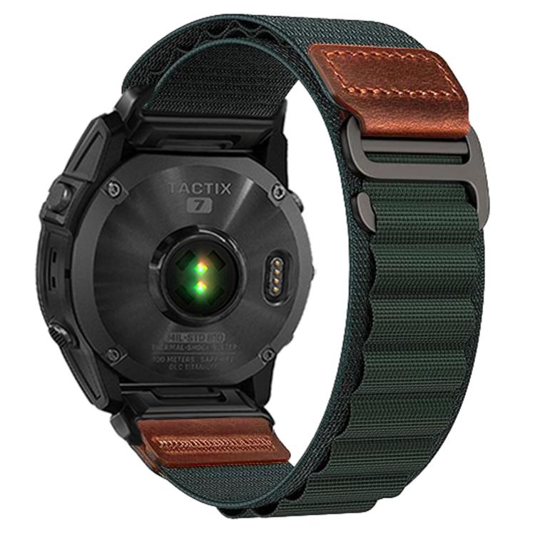 Retro Vegan Leather Label Alpine Nylon Loop Watch Band, For Gamin 26mm, For Gamin 22mm, For Gamin 20mm