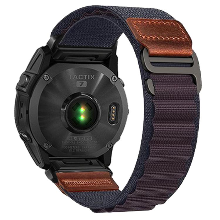 Retro Vegan Leather Label Alpine Nylon Loop Watch Band, For Gamin 26mm, For Gamin 22mm, For Gamin 20mm