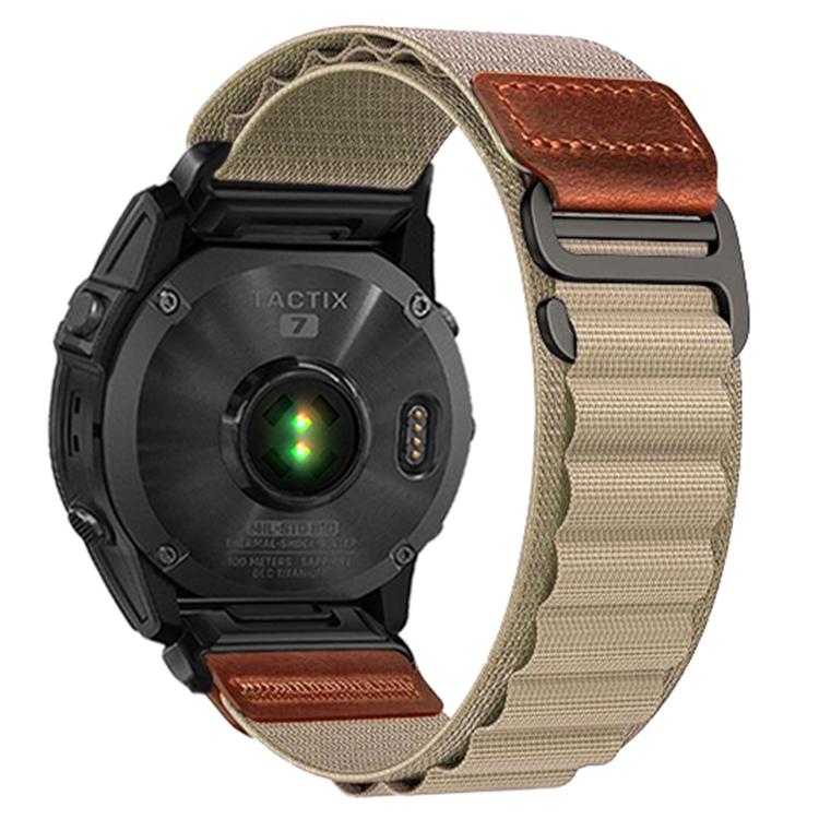 Retro Vegan Leather Label Alpine Nylon Loop Watch Band, For Gamin 26mm, For Gamin 22mm, For Gamin 20mm