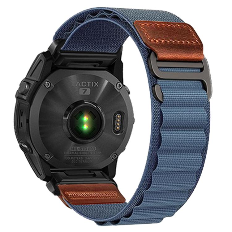 Retro Vegan Leather Label Alpine Nylon Loop Watch Band, For Gamin 26mm, For Gamin 22mm, For Gamin 20mm