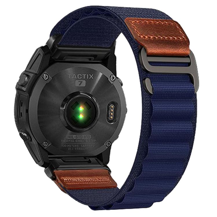 Retro Vegan Leather Label Alpine Nylon Loop Watch Band, For Gamin 26mm, For Gamin 22mm, For Gamin 20mm