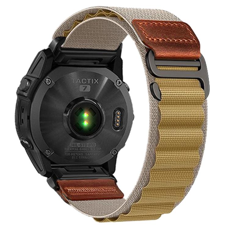 Retro Vegan Leather Label Alpine Nylon Loop Watch Band, For Gamin 26mm, For Gamin 22mm, For Gamin 20mm
