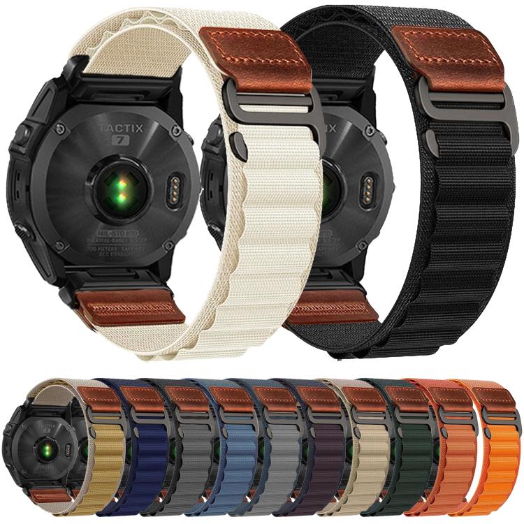 Retro Vegan Leather Label Alpine Nylon Loop Watch Band, For Gamin 26mm, For Gamin 22mm, For Gamin 20mm