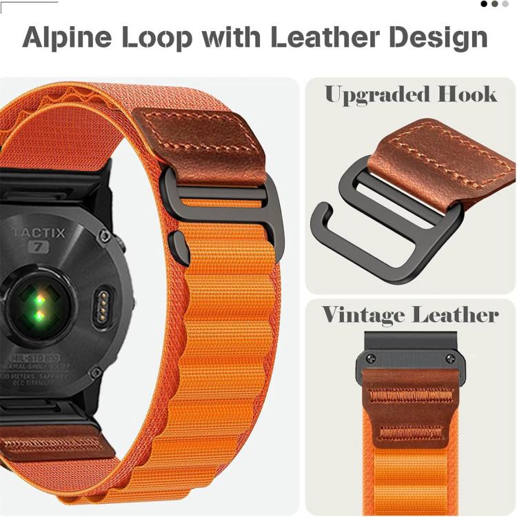 Retro Vegan Leather Label Alpine Nylon Loop Watch Band, For Gamin 26mm, For Gamin 22mm, For Gamin 20mm