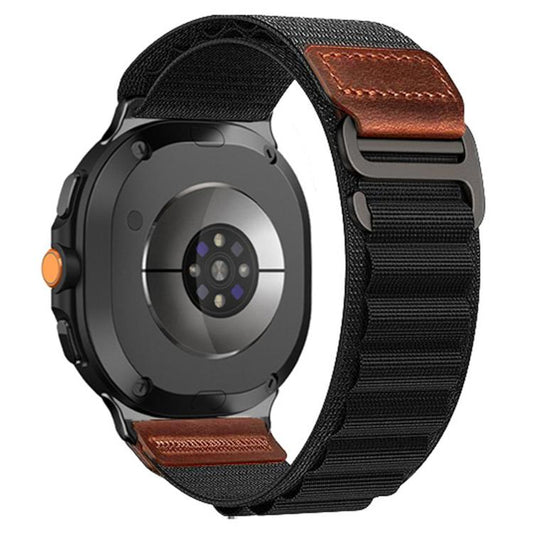 Retro Vegan Leather Label Alpine Nylon Loop Watch Band, For Galaxy Watch9 / 8 / 8 Classic