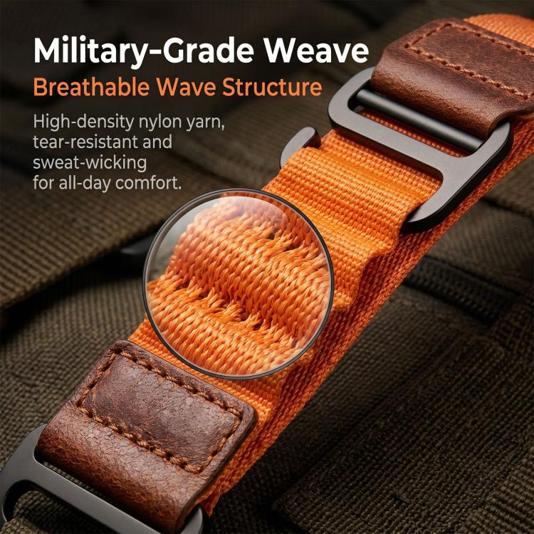 Retro Vegan Leather Label Alpine Nylon Loop Watch Band, For Samsung Galaxy Watch8 / Watch8 Classic