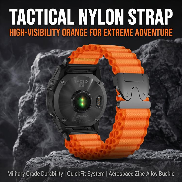 Parachute Buckle Off Road Wide Ribbed Nylon Watch Band, For Gamin 26mm, For Gamin 22mm, For Gamin 20mm