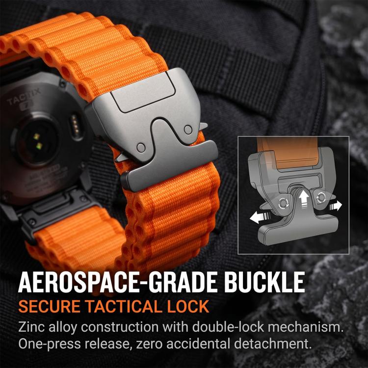 Parachute Buckle Off Road Wide Ribbed Nylon Watch Band, For Gamin 26mm, For Gamin 22mm, For Gamin 20mm