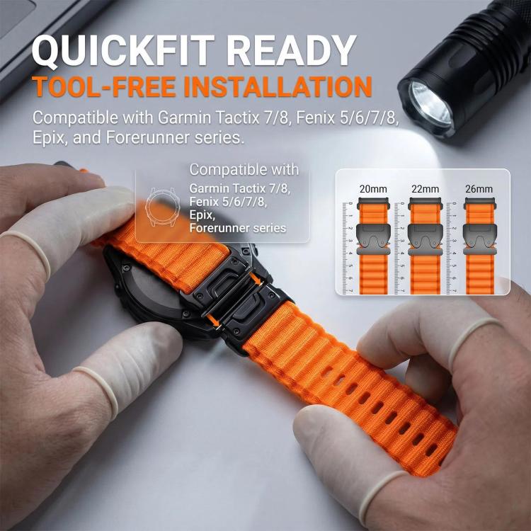 Parachute Buckle Off Road Wide Ribbed Nylon Watch Band, For Gamin 26mm, For Gamin 22mm, For Gamin 20mm