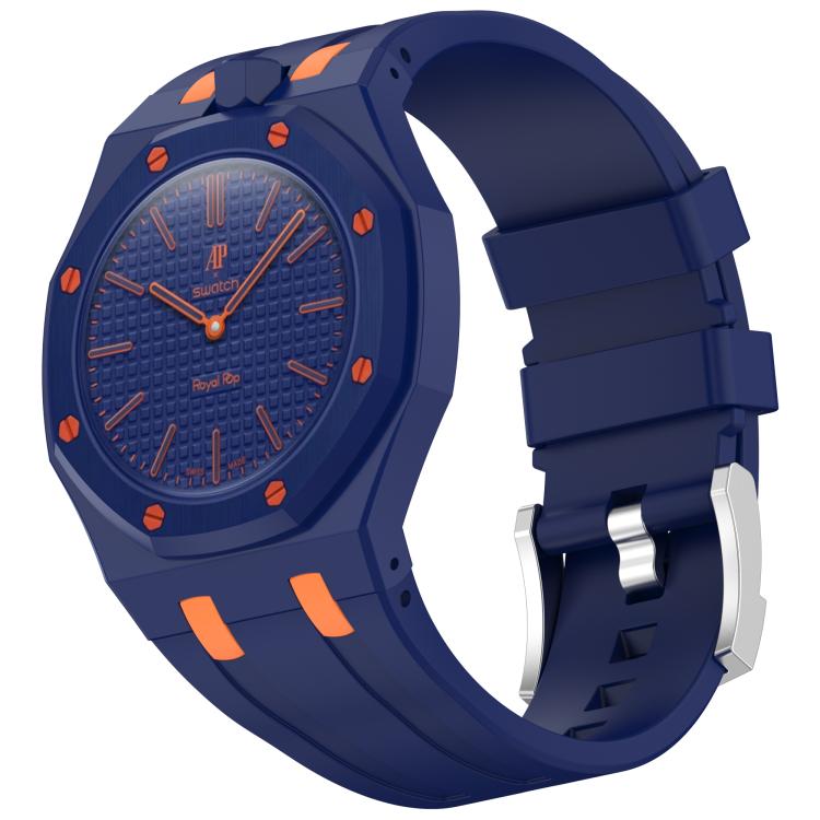 Integrated Stainless Steel Pin Buckle Contrast Color Silicone Watch Band, For Swatch Royal Pop