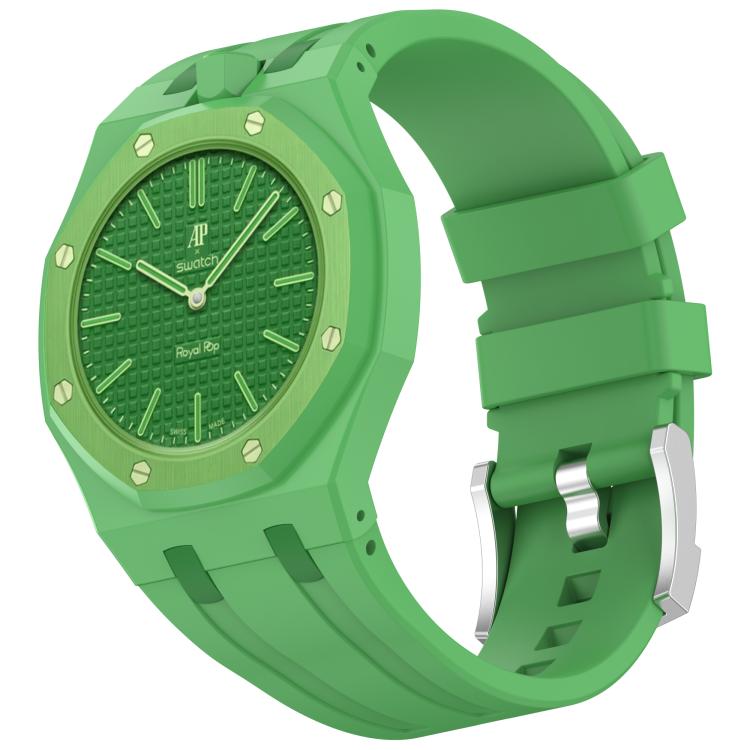 Integrated Stainless Steel Pin Buckle Contrast Color Silicone Watch Band, For Swatch Royal Pop