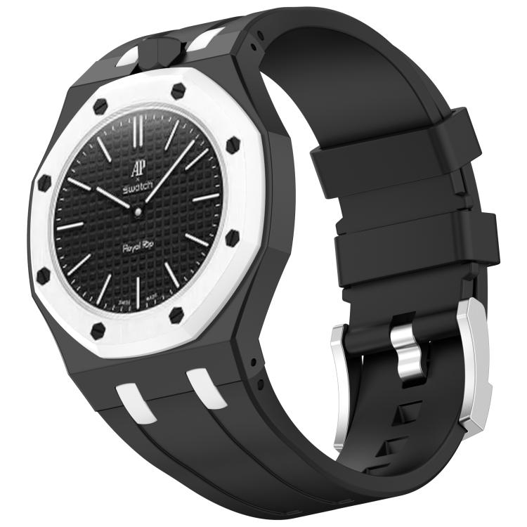 Integrated Stainless Steel Pin Buckle Contrast Color Silicone Watch Band, For Swatch Royal Pop