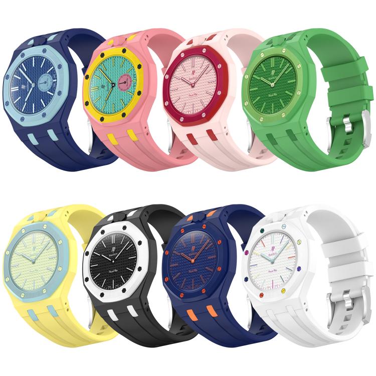 Integrated Stainless Steel Pin Buckle Contrast Color Silicone Watch Band, For Swatch Royal Pop