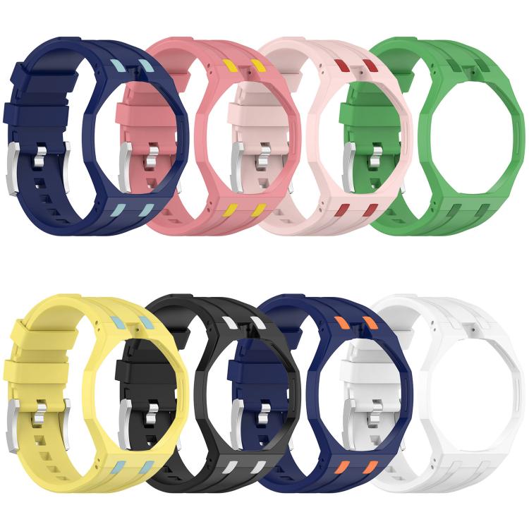 Integrated Stainless Steel Pin Buckle Contrast Color Silicone Watch Band, For Swatch Royal Pop