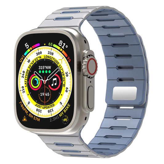 Horizontal Stripes Two Color Magnetic Silicone Watch Band, For Apple Watch 46mm / 49mm / 45mm / 44mm