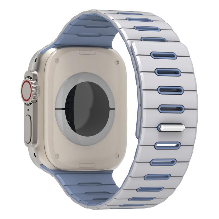 Horizontal Stripes Two Color Magnetic Silicone Watch Band, For Apple Watch 46mm / 49mm / 45mm / 44mm