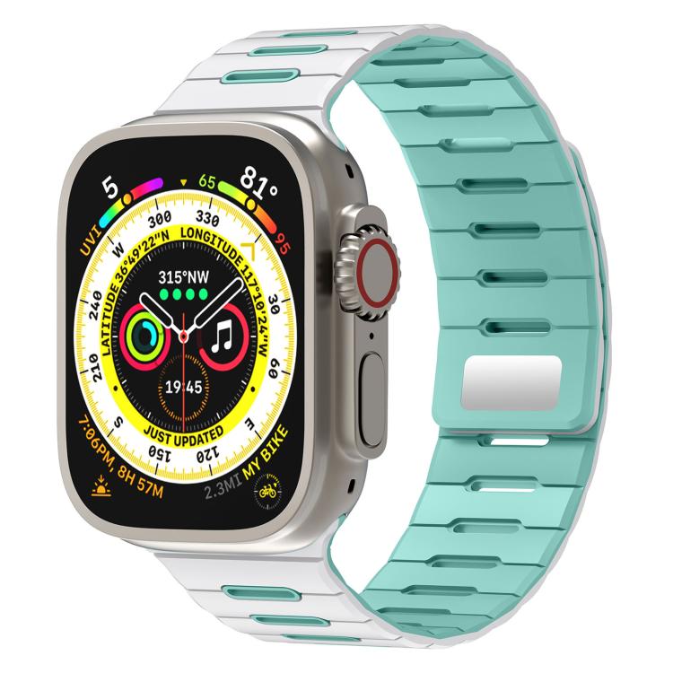 Horizontal Stripes Two Color Magnetic Silicone Watch Band, For Apple Watch 46mm / 49mm / 45mm / 44mm
