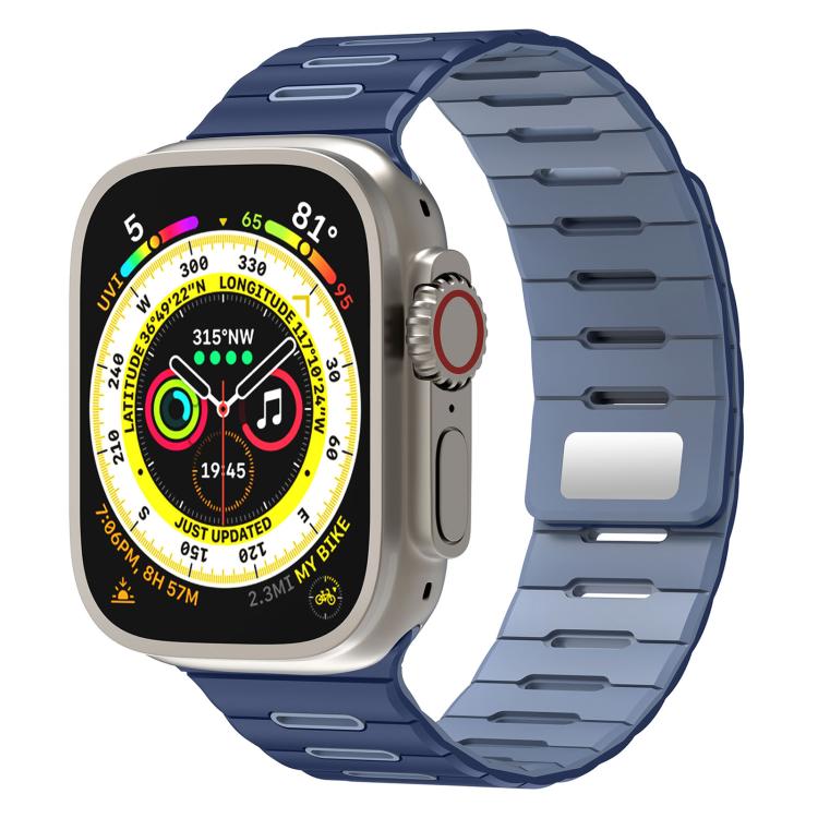 Horizontal Stripes Two Color Magnetic Silicone Watch Band, For Apple Watch 46mm / 49mm / 45mm / 44mm