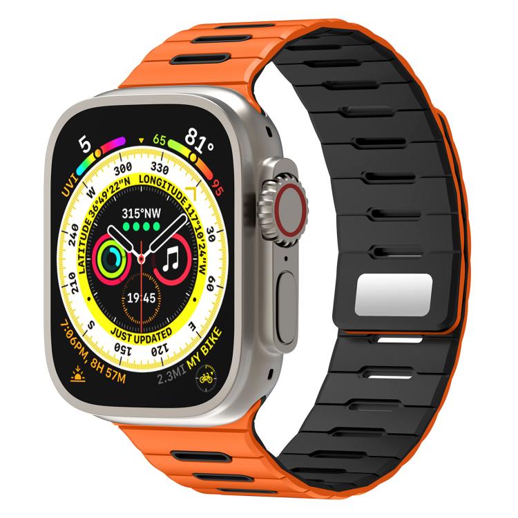 Horizontal Stripes Two Color Magnetic Silicone Watch Band, For Apple Watch 46mm / 49mm / 45mm / 44mm