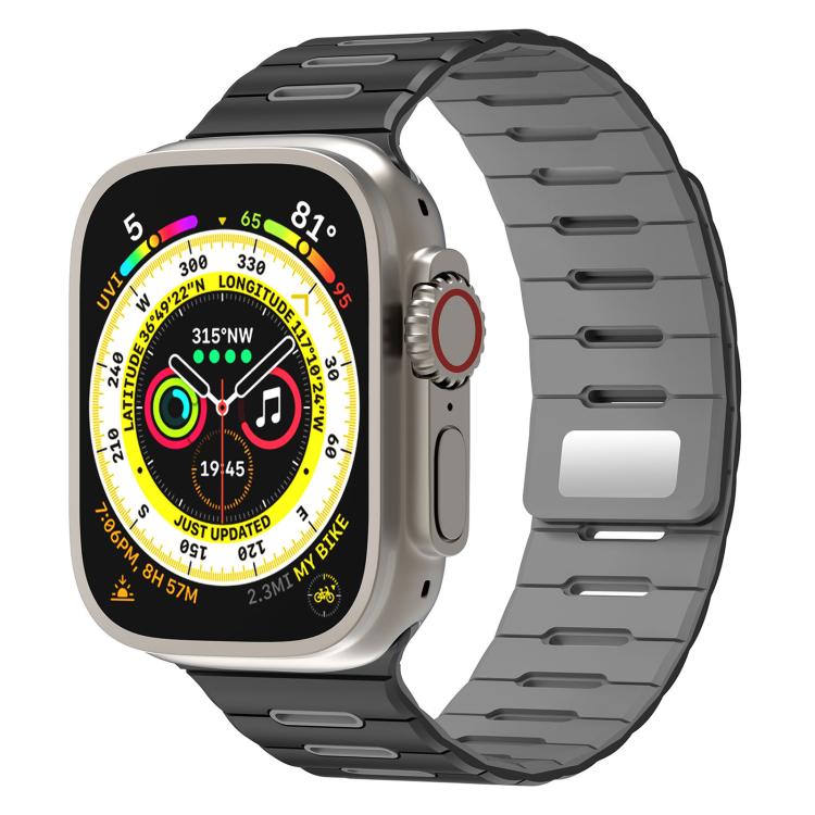 Horizontal Stripes Two Color Magnetic Silicone Watch Band, For Apple Watch 46mm / 49mm / 45mm / 44mm