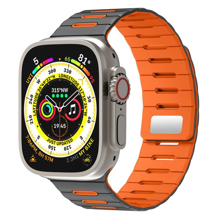 Horizontal Stripes Two Color Magnetic Silicone Watch Band, For Apple Watch 46mm / 49mm / 45mm / 44mm