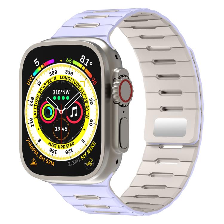 Horizontal Stripes Two Color Magnetic Silicone Watch Band, For Apple Watch 46mm / 49mm / 45mm / 44mm