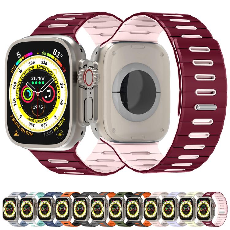 Horizontal Stripes Two Color Magnetic Silicone Watch Band, For Apple Watch 46mm / 49mm / 45mm / 44mm
