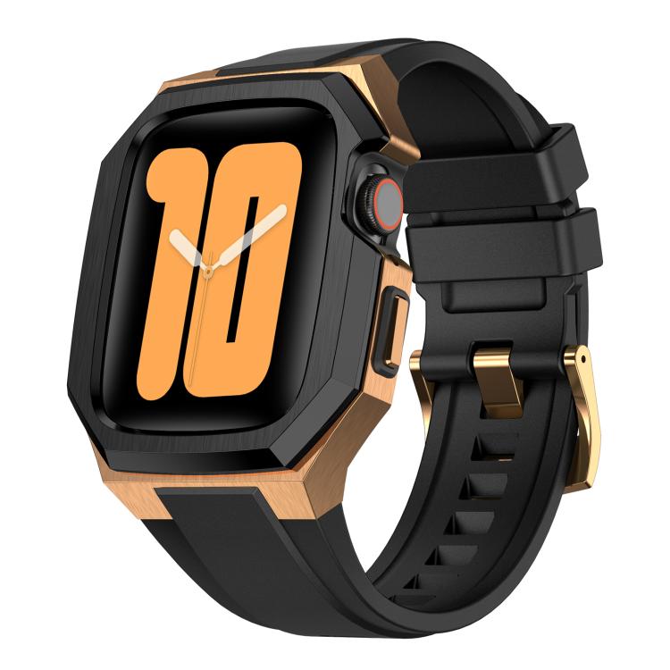 Stainless Steel Protective Case Integrated Fluororubber Watch Band, For Apple Watch Series SE / 6 / 5 / 4 44mm, For Apple Watch Series 11 / 10 46mm, For Apple Watch Series 9 / 8 / 7 45mm