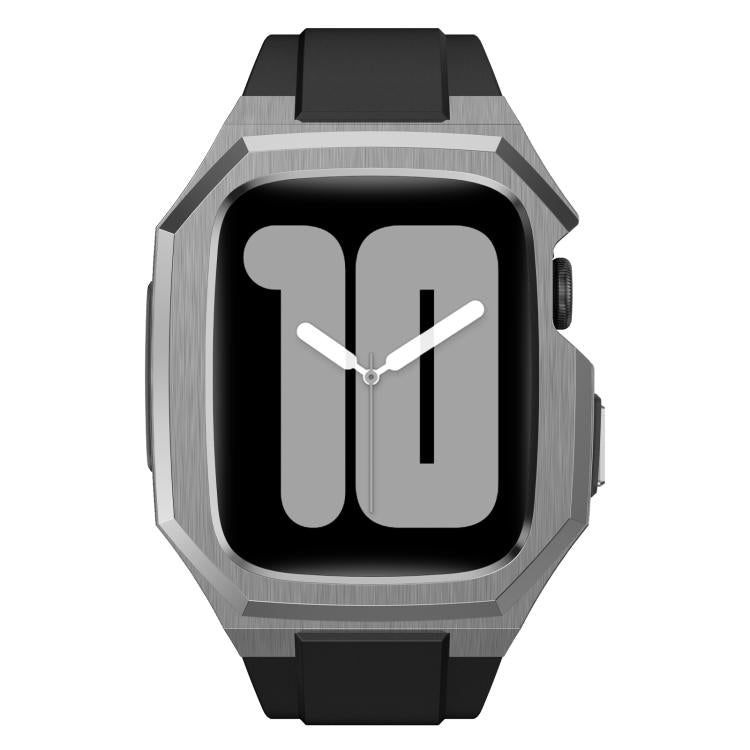 Stainless Steel Protective Case Integrated Fluororubber Watch Band, For Apple Watch Series SE / 6 / 5 / 4 44mm, For Apple Watch Series 11 / 10 46mm, For Apple Watch Series 9 / 8 / 7 45mm