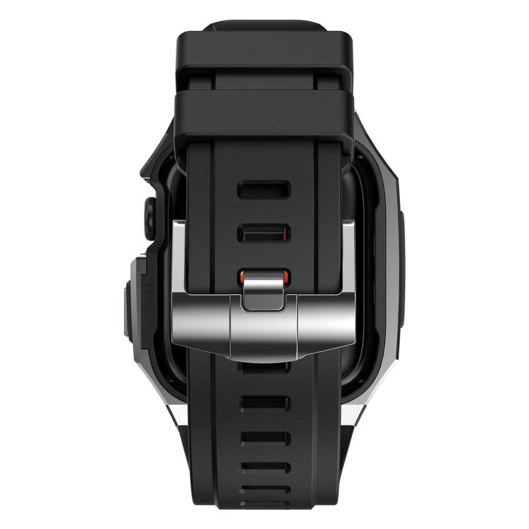 Stainless Steel Protective Case Integrated Fluororubber Watch Band, For Apple Watch Series SE / 6 / 5 / 4 44mm, For Apple Watch Series 11 / 10 46mm, For Apple Watch Series 9 / 8 / 7 45mm