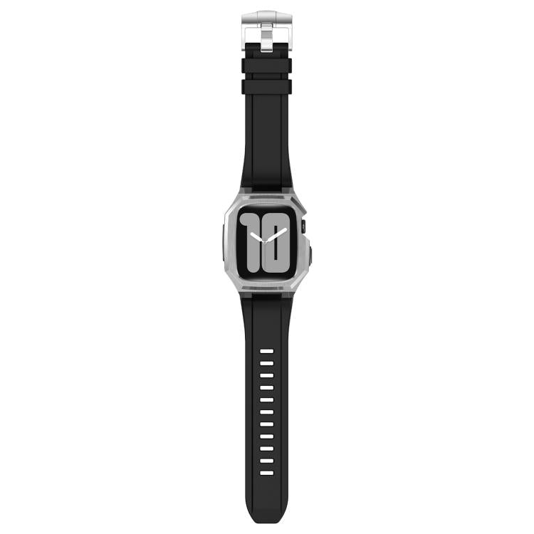 Stainless Steel Protective Case Integrated Fluororubber Watch Band, For Apple Watch Series SE / 6 / 5 / 4 44mm, For Apple Watch Series 11 / 10 46mm, For Apple Watch Series 9 / 8 / 7 45mm