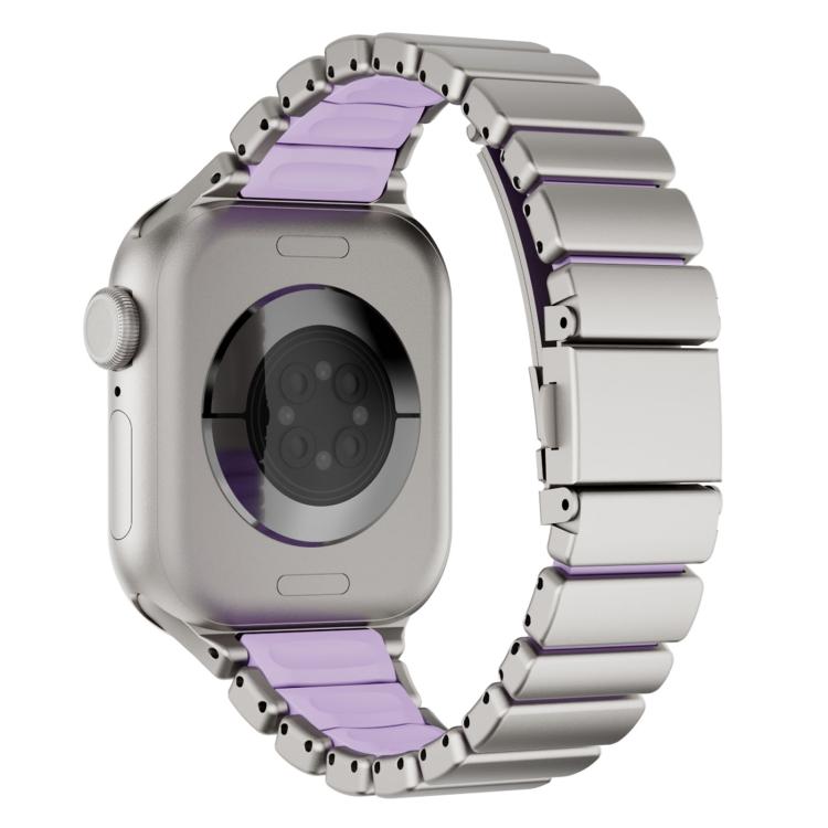 One Bead Waist Stainless Steel Folding Clasp Silicone Magnetic Watch Band, For Apple Watch 42mm / 41mm / 40mm / 38mm