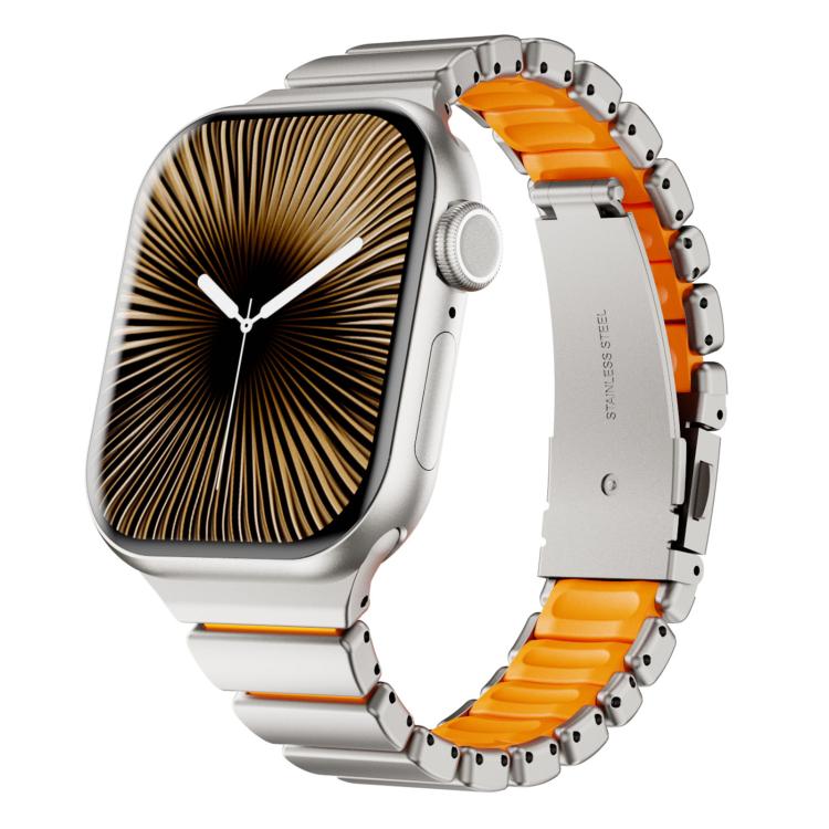 One Bead Waist Stainless Steel Folding Clasp Silicone Magnetic Watch Band, For Apple Watch 42mm / 41mm / 40mm / 38mm