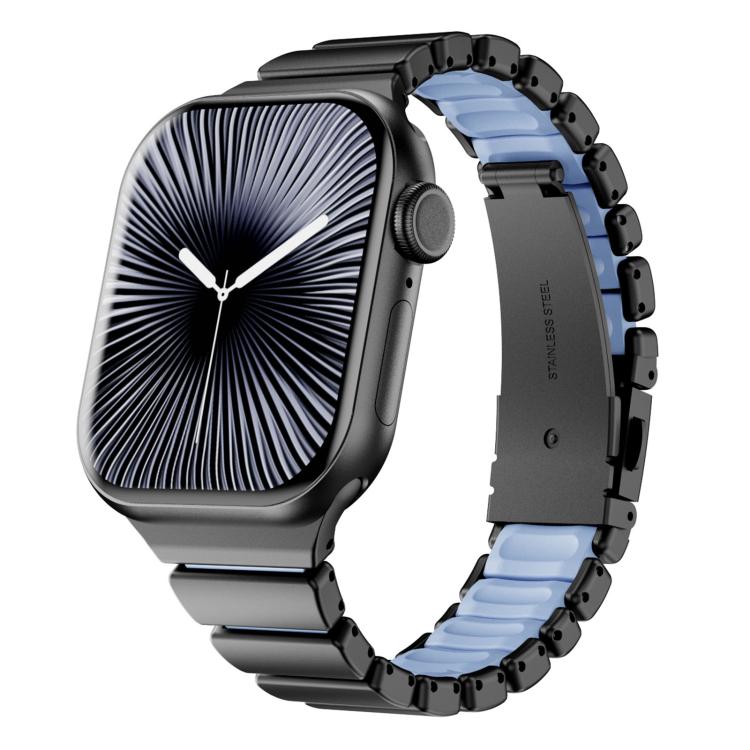One Bead Waist Stainless Steel Folding Clasp Silicone Magnetic Watch Band, For Apple Watch 42mm / 41mm / 40mm / 38mm