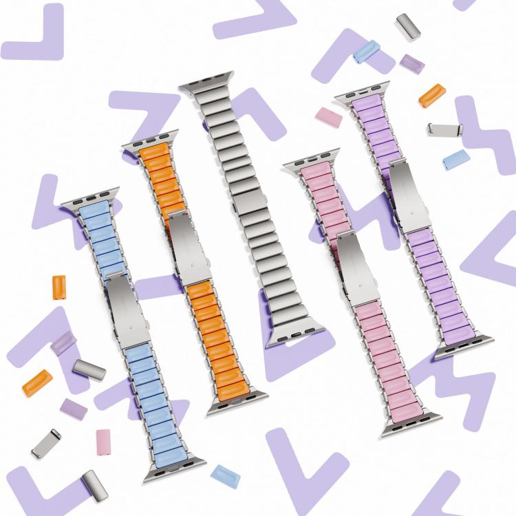 One Bead Waist Stainless Steel Folding Clasp Silicone Magnetic Watch Band, For Apple Watch 42mm / 41mm / 40mm / 38mm