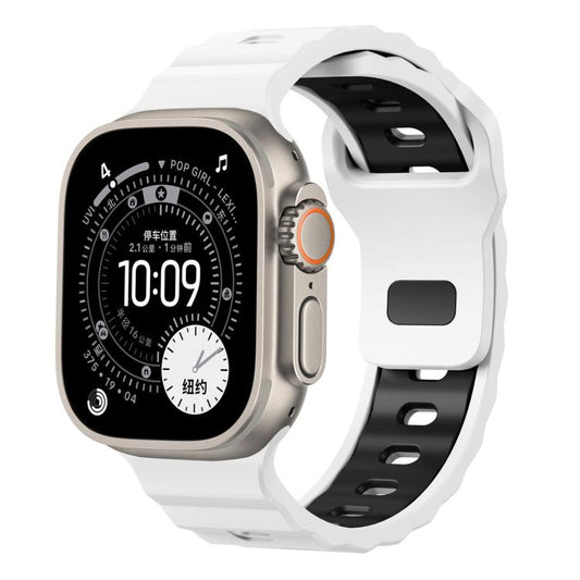Wave Texture Reverse Buckle Two Color Silicone Watch Band, For Apple Watch 46mm / 49mm / 45mm / 44mm