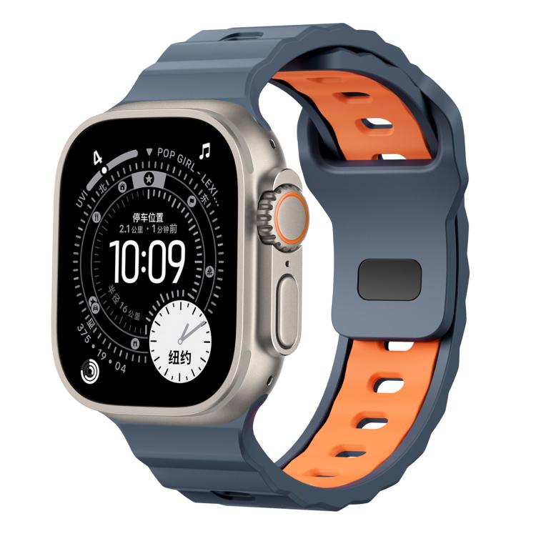 Wave Texture Reverse Buckle Two Color Silicone Watch Band, For Apple Watch 46mm / 49mm / 45mm / 44mm