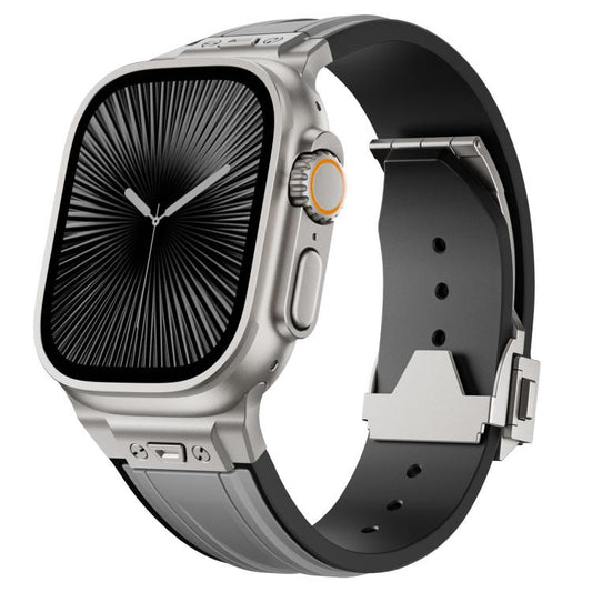 I-shaped Nail Folding Buckle Two Color Silicone Watch Band, For Apple Watch 46mm / 49mm / 45mm / 44mm