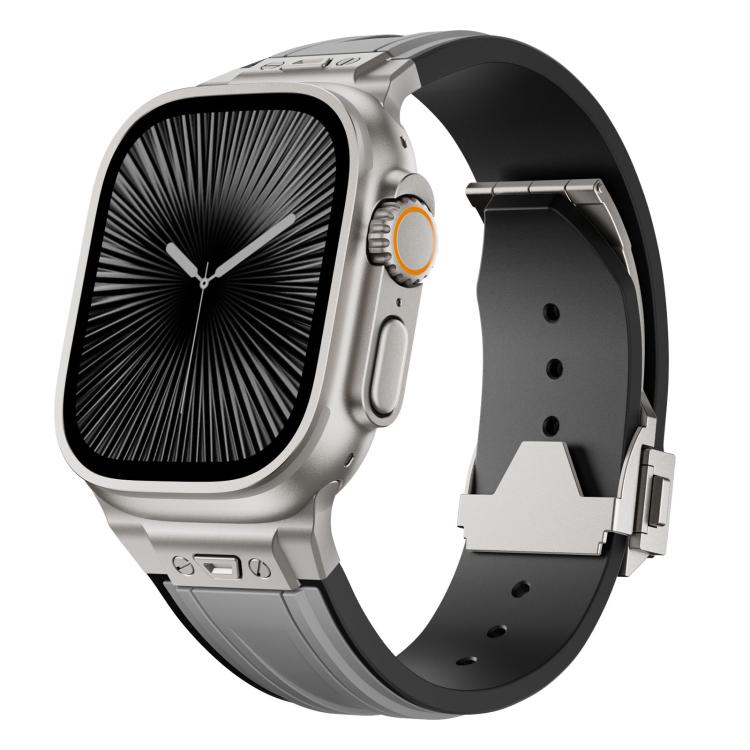 Straight Shaped Nail Folding Buckle Two Color Silicone Watch Band, For Apple Watch 46mm / 49mm / 45mm / 44mm