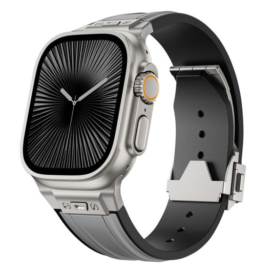 Straight Shaped Nail Folding Buckle Two Color Silicone Watch Band, For Apple Watch 46mm / 49mm / 45mm / 44mm