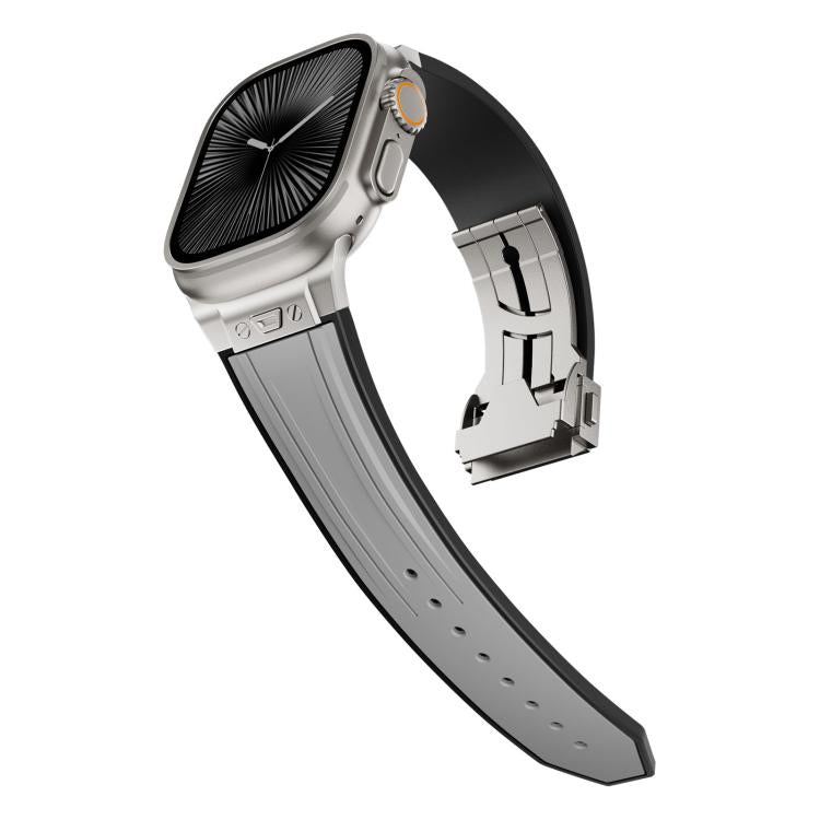 Straight Shaped Nail Folding Buckle Two Color Silicone Watch Band, For Apple Watch 46mm / 49mm / 45mm / 44mm