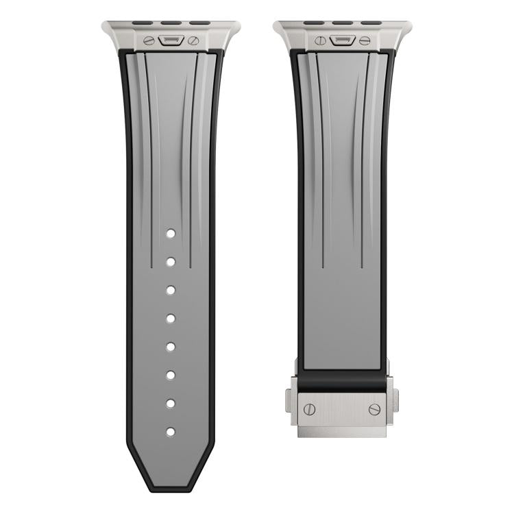 Straight Shaped Nail Folding Buckle Two Color Silicone Watch Band, For Apple Watch 46mm / 49mm / 45mm / 44mm