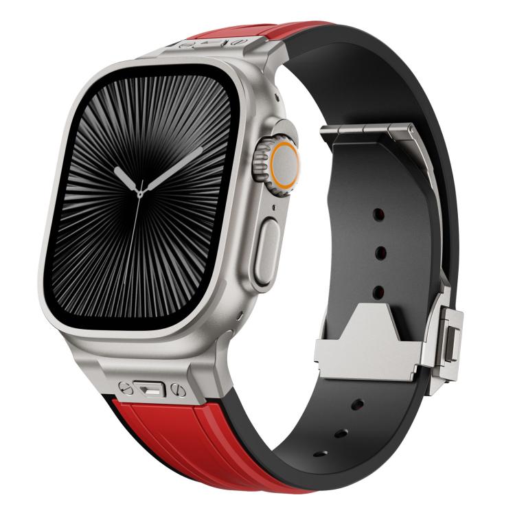 Straight Shaped Nail Folding Buckle Two Color Silicone Watch Band, For Apple Watch 46mm / 49mm / 45mm / 44mm