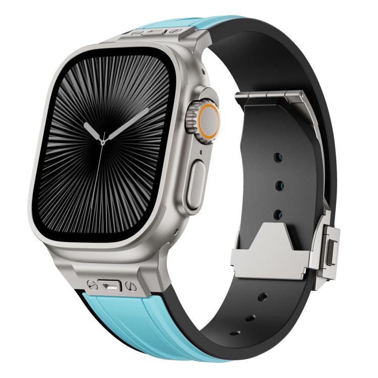 Straight Shaped Nail Folding Buckle Two Color Silicone Watch Band, For Apple Watch 46mm / 49mm / 45mm / 44mm
