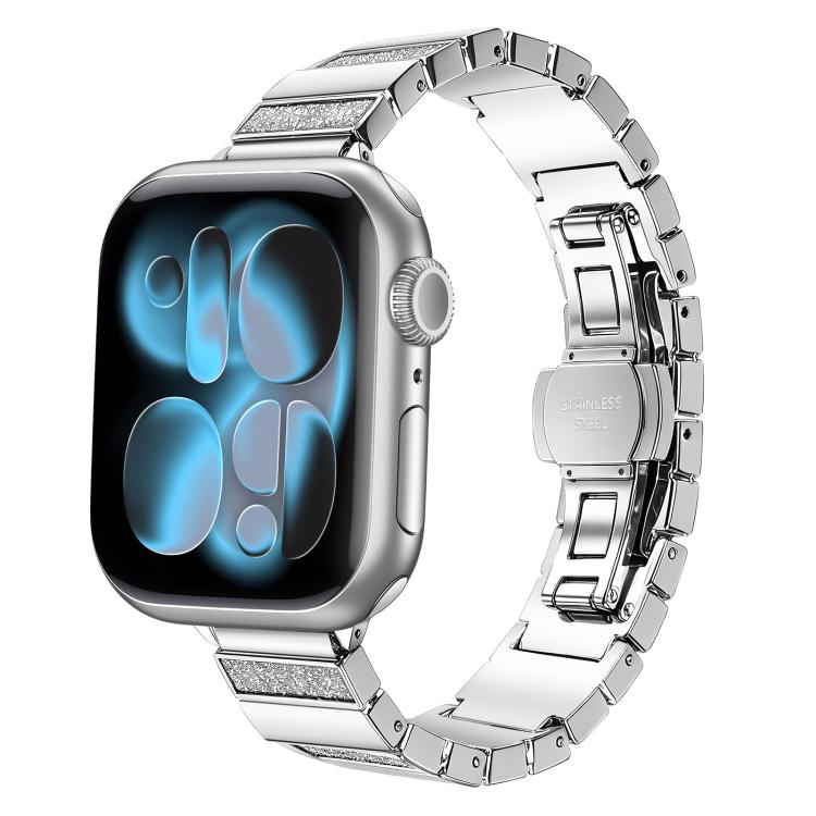 Piano Key Design Stainless Steel Folding Clasp Metal Watch Band, For Apple Watch 46mm / 49mm / 45mm / 44mm, For Apple Watch 42mm / 41mm / 40mm / 38mm