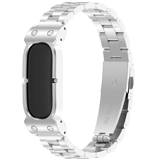 Metal Case Three Beads Folding Buckle Stainless Steel Watch Band, For Google Fitbit Air